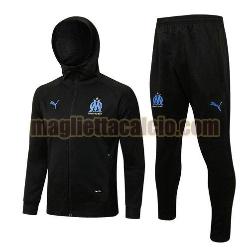 giacca con cappuccio zip intera olympique marsiglia uomo nero 2022-2023