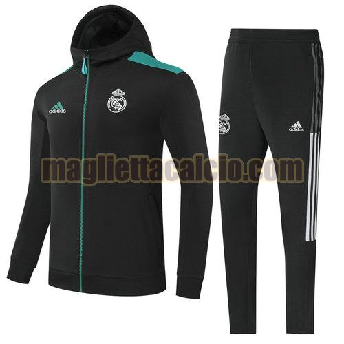 giacca con cappuccio zip intera real madrid uomo nero 2022-2023