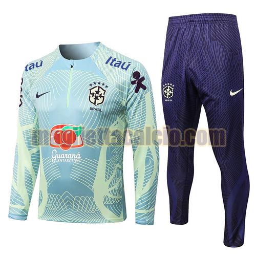 giacca sportiva con mezza zip blu verde brasile uomo 2022-2023
