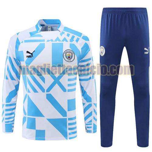 giacca sportiva con mezza zip camouflage bianco blu manchester city uomo 2022-2023