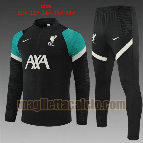 giacca sportiva con mezza zip liverpool bambino nero con verde 2022-2023