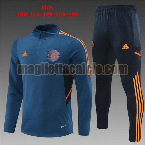 giacca sportiva con mezza zip manchester united bambino blu 2022-2023