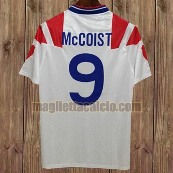 maglia mccoist 9 glasgow rangers uomo bianca seconda divisa 1992-1993