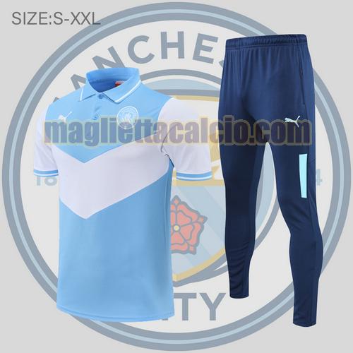 maglia polo calcio blu e bianco manchester city uomo 2022-2023