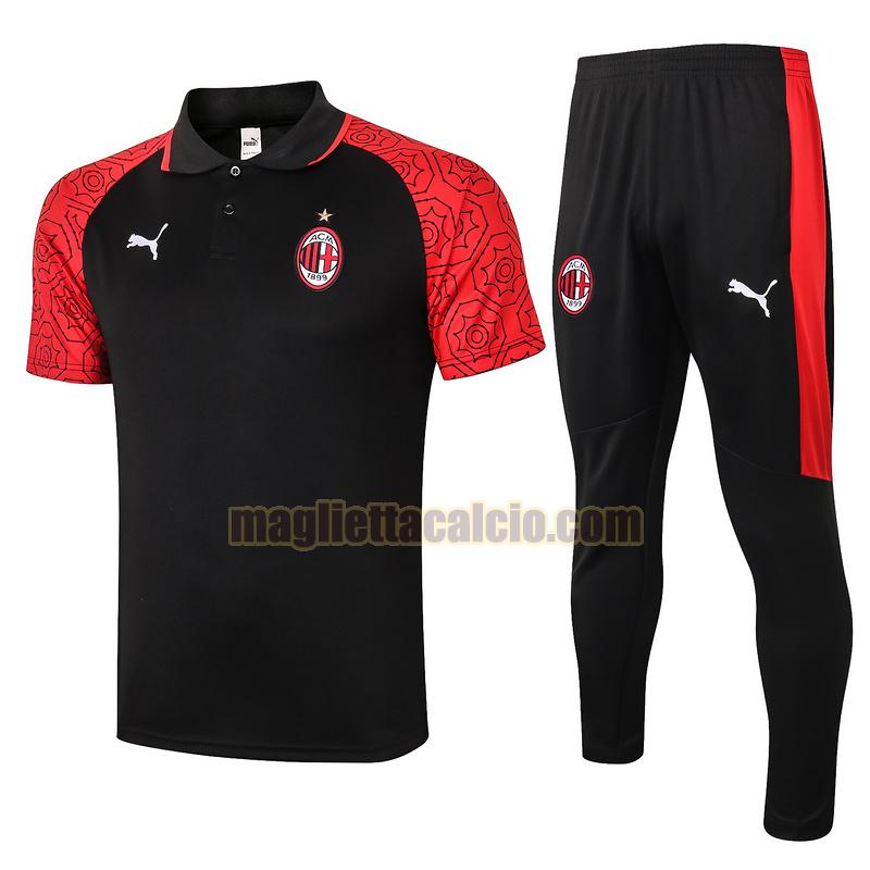 maglia polo calcio completo ac milan uomo nero rosso 2020-2021