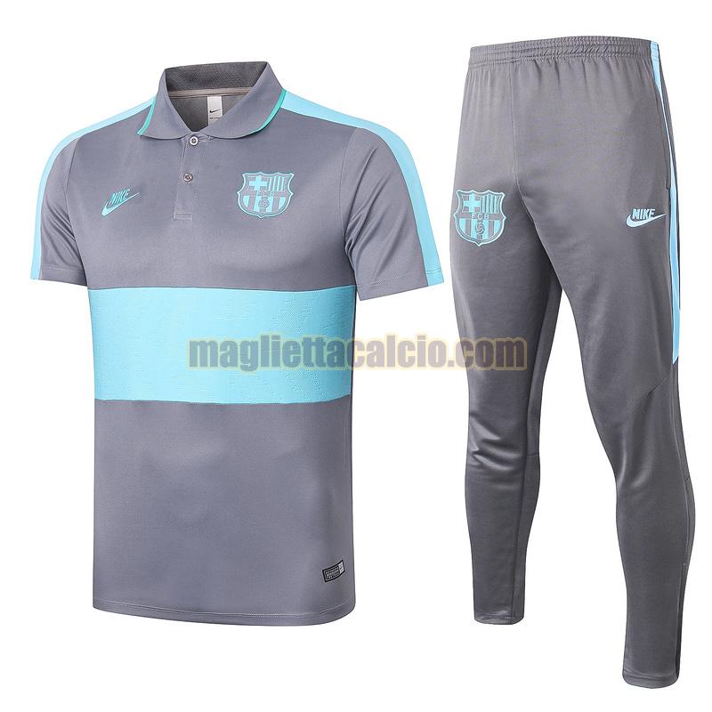 maglia polo calcio completo barcellona uomo grigio verde 2020-2021