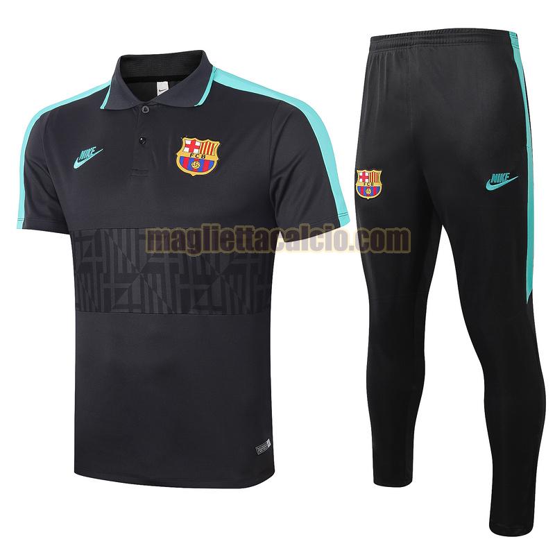 maglia polo calcio completo barcellona uomo nero 2020-2021