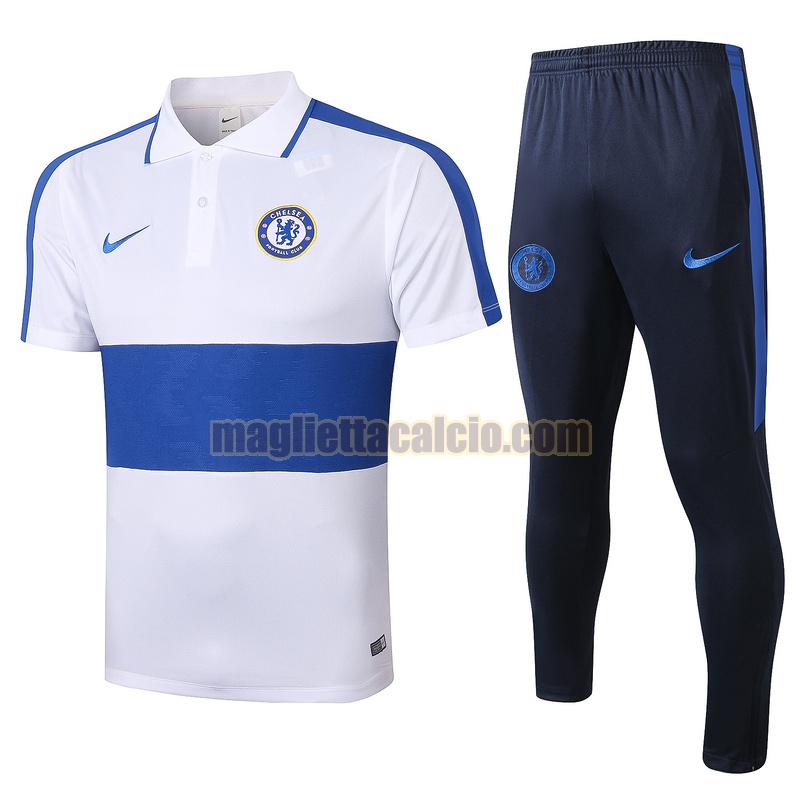 maglia polo calcio completo chelsea uomo bianco blu 2020-2021