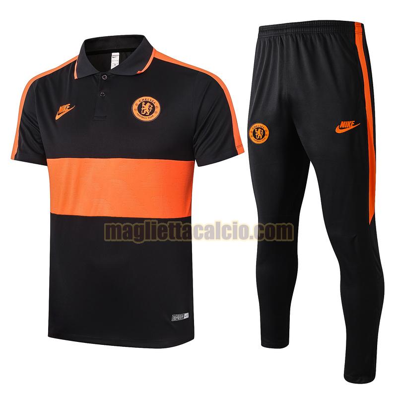 maglia polo calcio completo chelsea uomo nero arancione 2020-2021