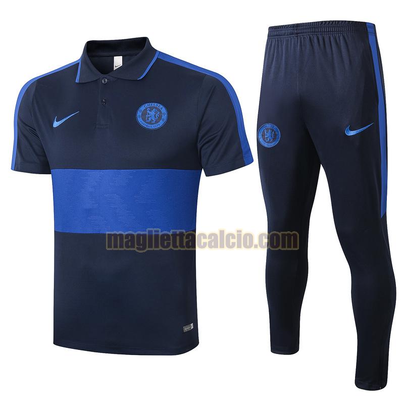 maglia polo calcio completo chelsea uomo nero blu 2020-2021