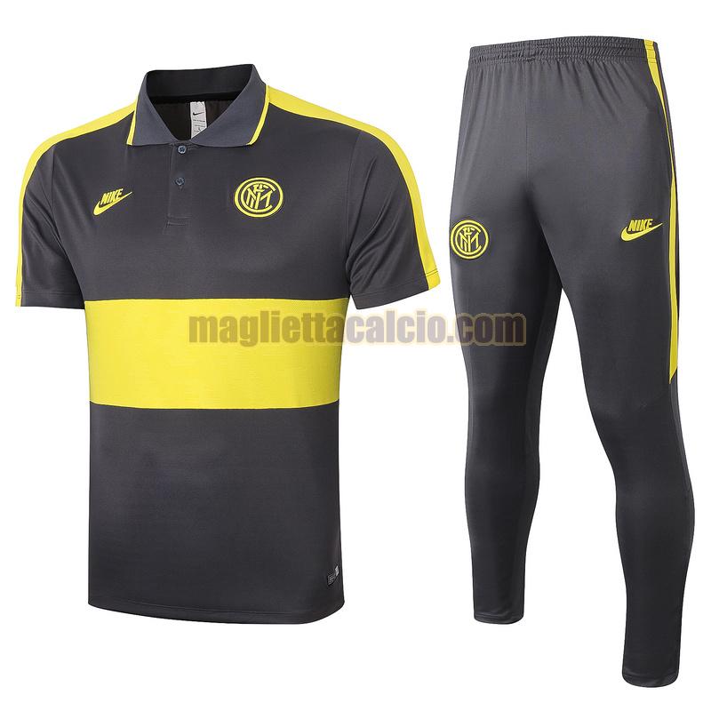 maglia polo calcio completo inter milan uomo grigio giallo 2020-2021