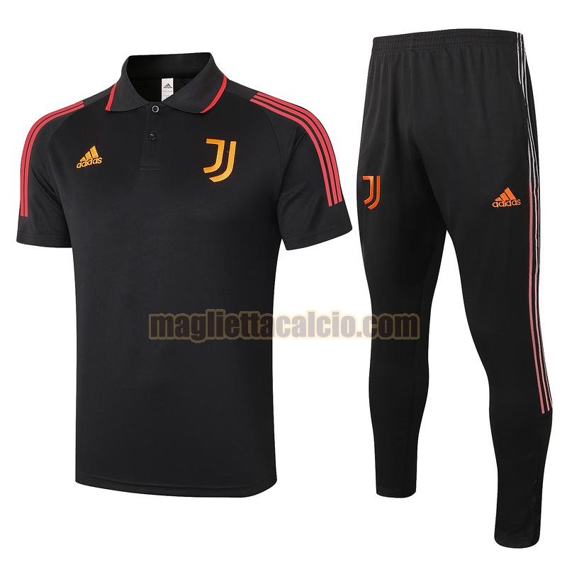maglia polo calcio completo juventus uomo nero rosso 2020-2021