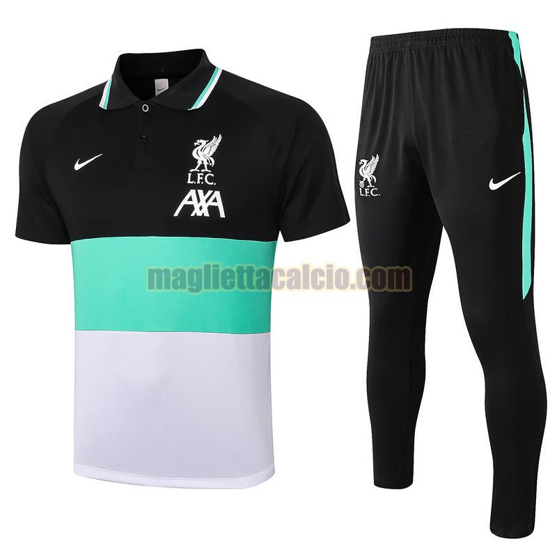 maglia polo calcio completo liverpool uomo nero filo verde 2020-2021