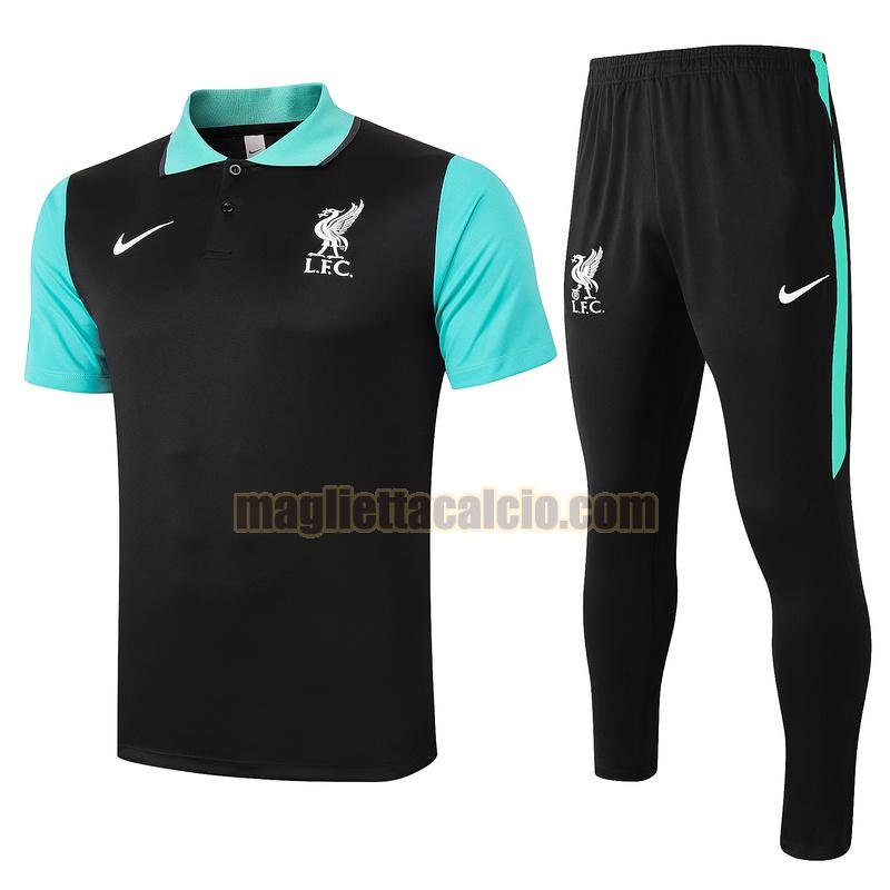 maglia polo calcio completo liverpool uomo nero verde 2020-2021