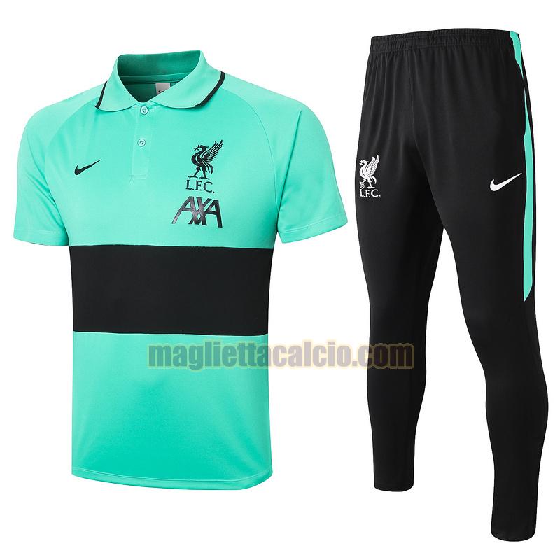 maglia polo calcio completo liverpool uomo verde nero 2020-2021