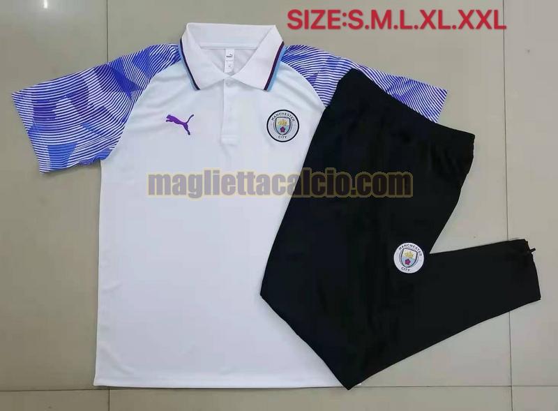 maglia polo calcio completo manchester city uomo bianca 2020-2021