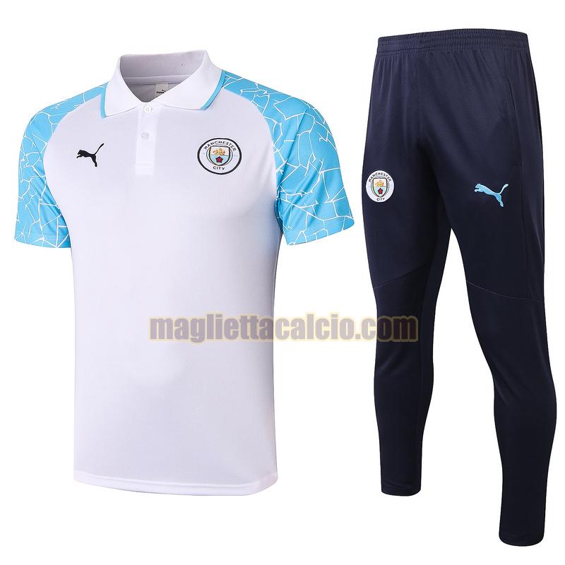 maglia polo calcio completo manchester city uomo bianco blu 2020-2021