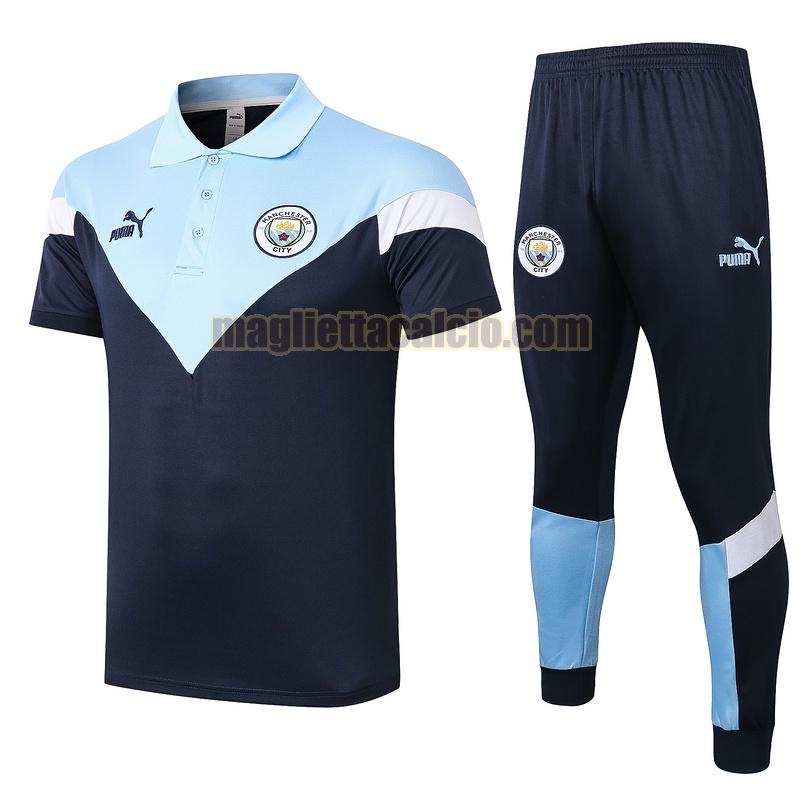 maglia polo calcio completo manchester city uomo blu 2020-2021