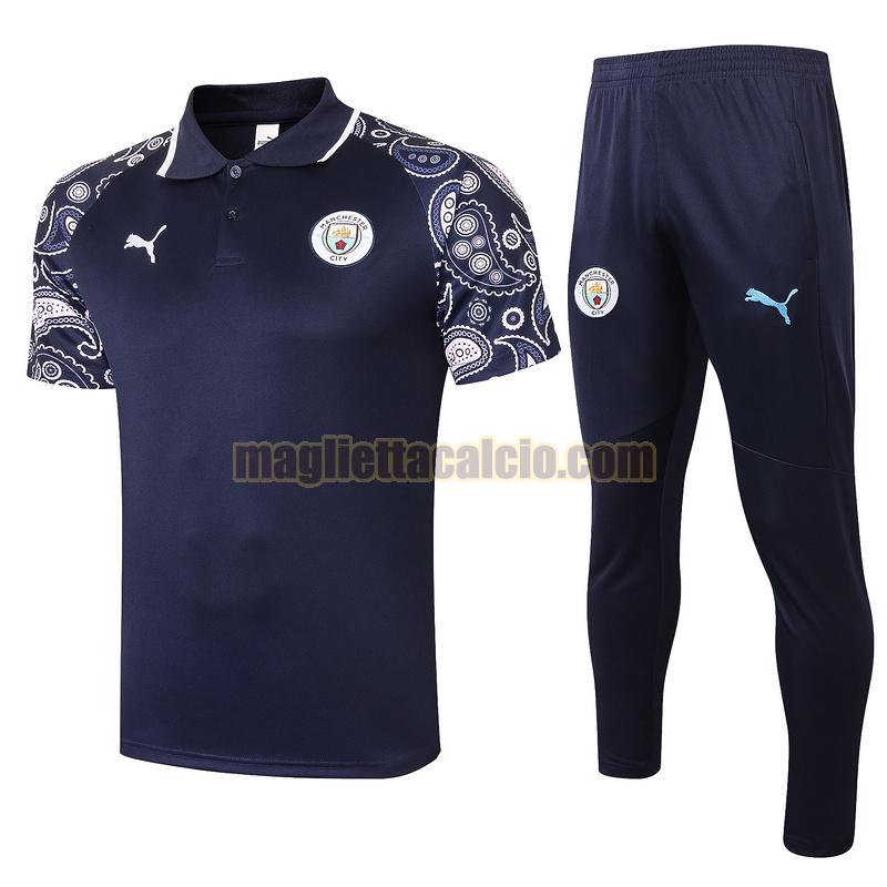 maglia polo calcio completo manchester city uomo blu reale 2020-2021