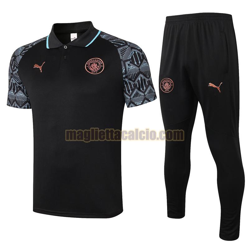 maglia polo calcio completo manchester city uomo nero 2020-2021