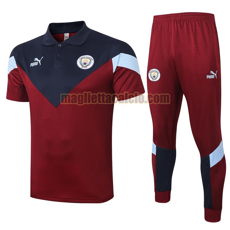 maglia polo calcio completo manchester city uomo rosso blu 2020-2021