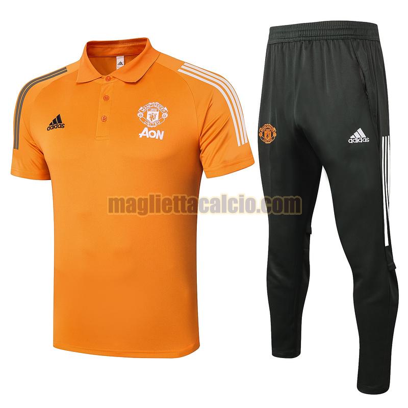 maglia polo calcio completo manchester united uomo arancia 2020-2021