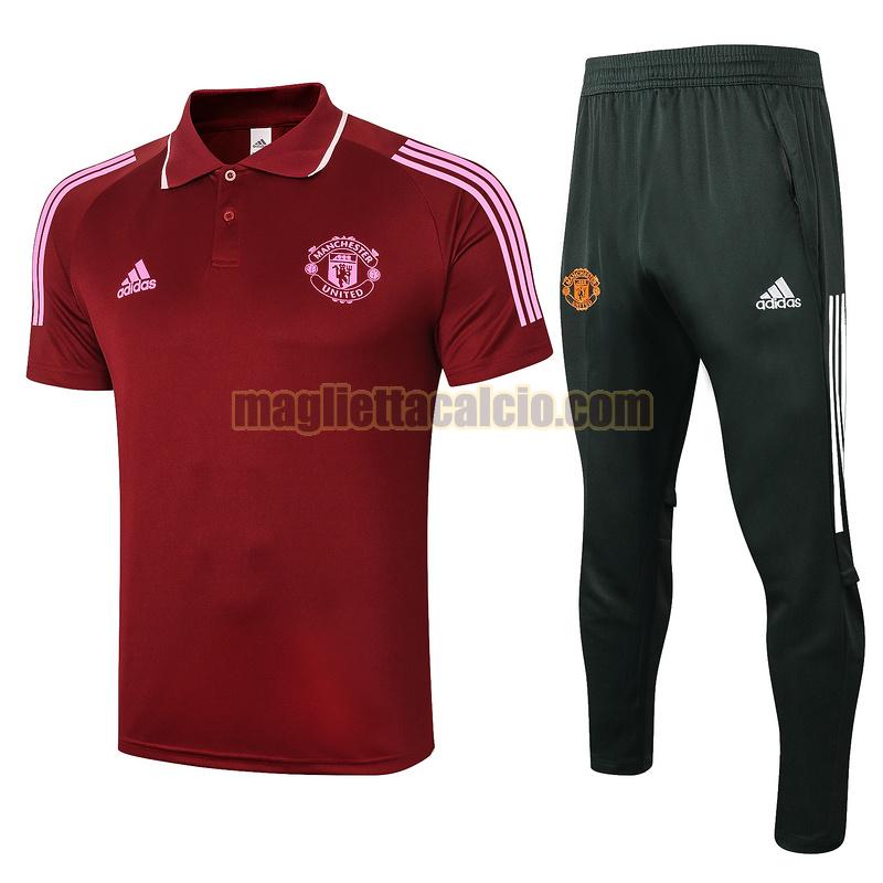 maglia polo calcio completo manchester united uomo rosso 2020-2021
