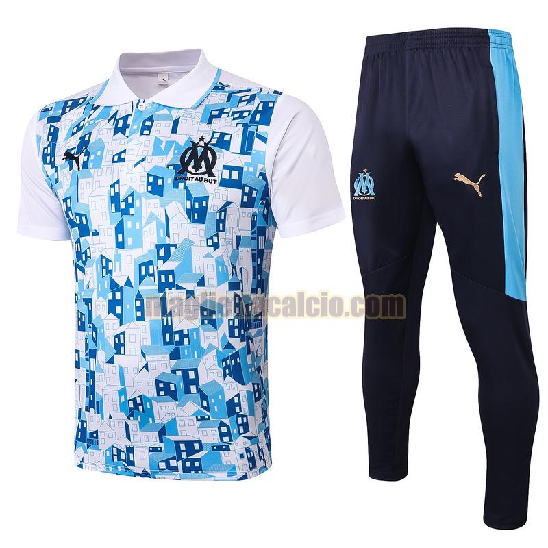 maglia polo calcio completo olympique marsiglia uomo bianco blu 2020-2021