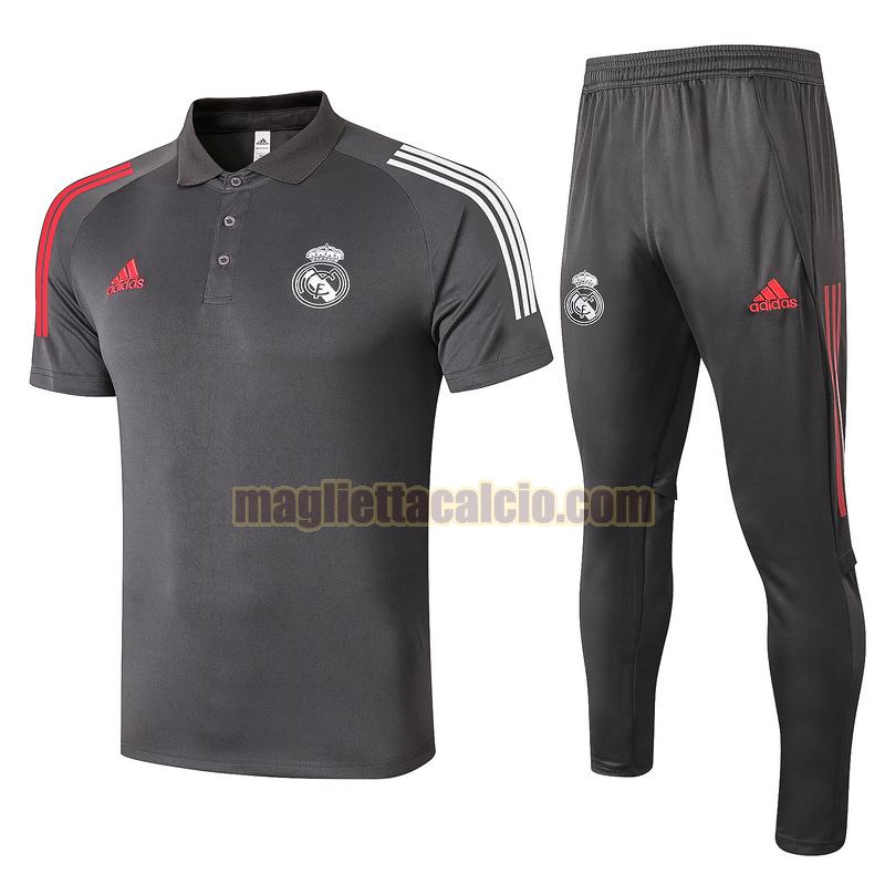 maglia polo calcio completo real madrid uomo grigio 2020-2021