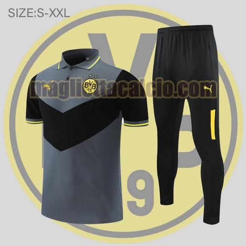 maglia polo calcio grigio nero borussia dortmund uomo 2022-2023
