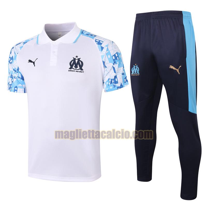 maglia polo calcio olympique marsiglia uomo bianco blu 2020-2021