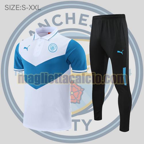 maglia polo calcio strisce bianche e blu manchester city uomo 2022-2023