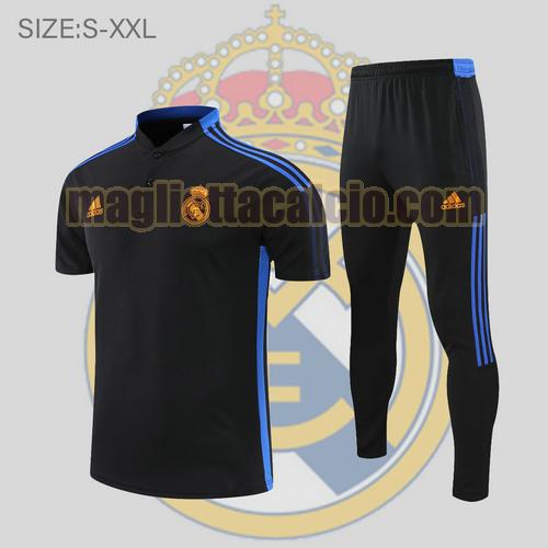 maglia polo calcio strisce nere e blu real madrid uomo 2022-2023