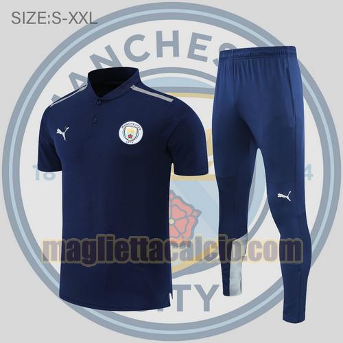 maglia polo calcio striscia bianca blu scuro manchester city uomo 2022-2023