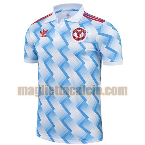 maglia polo manchester united uomo blu bianco 2021-2022