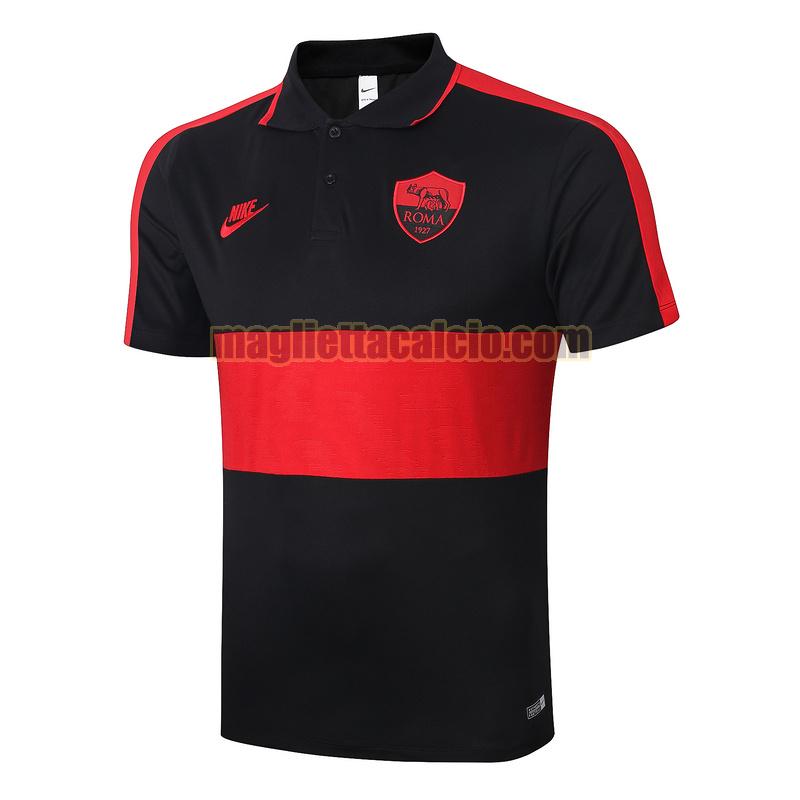 magliette polo calcio as roma uomo nero rosso 2020-2021