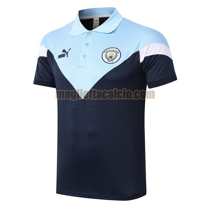 magliette polo calcio manchester city uomo blu 2020-2021