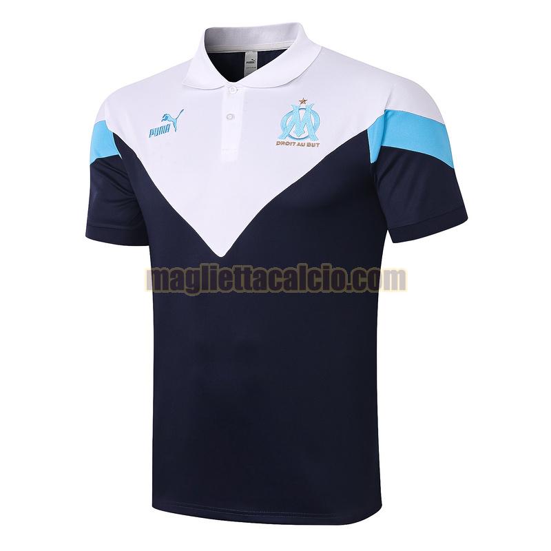 magliette polo calcio olympique marsiglia uomo bianca blu 2020-2021