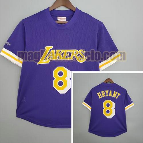 manica corta maglia uomo bryant retrò los angeles lakers porpora 8