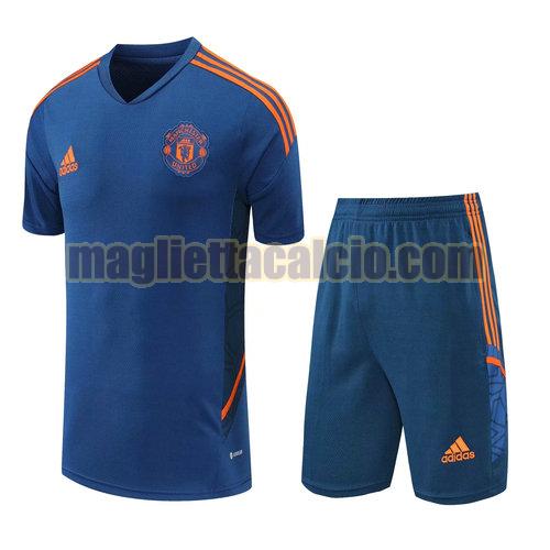 pantaloncini + maniche corte blu manchester united uomo training 2022-2023