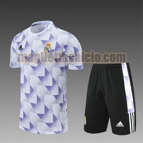 pantaloncini + maniche corte real madrid uomo blocco di colore bianco e blu 2022-2023