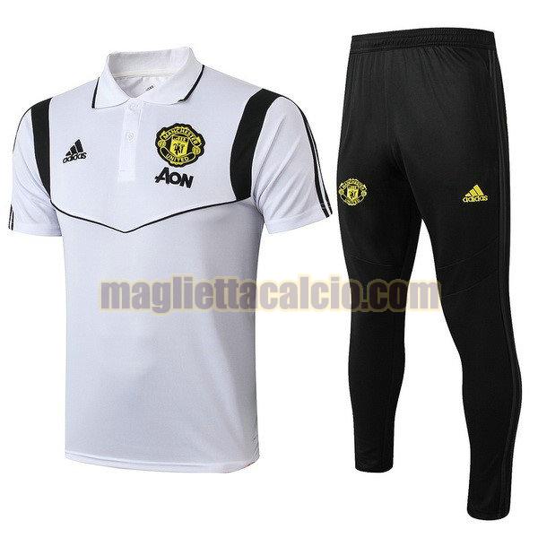 polo completo manchester united uomo bianco nero 2019-2020