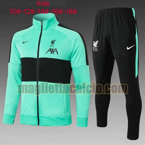 tuta sportiva cerniera liverpool bambino verde 2020-2021