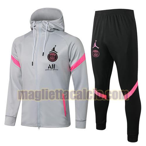 tuta sportiva con cappuccio cerniera lunga paris saint germain uomo grigio chiaro 2021-2022