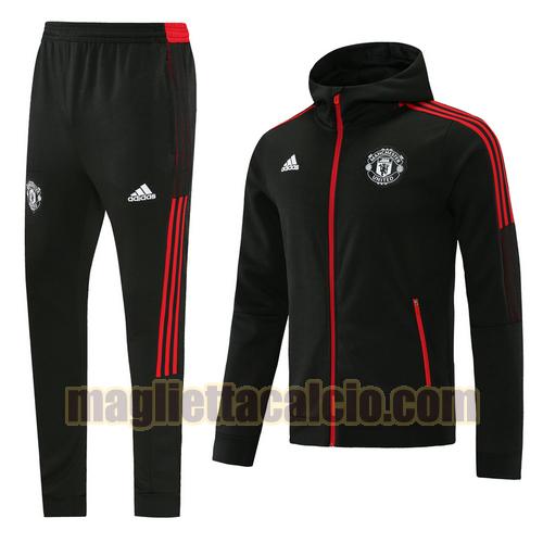 tuta sportiva con con cappuccio manchester united uomo nero rosso 2022