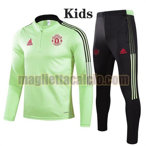 tuta sportiva con mezza cerniera a poco prezzo manchester united bambino verde 2021-2022