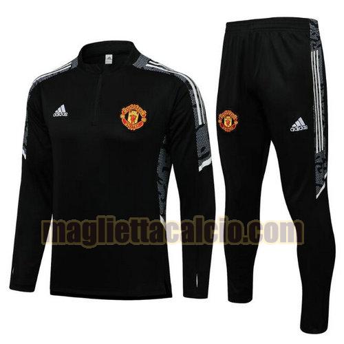tuta sportiva con mezza cerniera a poco prezzo manchester united uomo nero bianco) 2021-2022