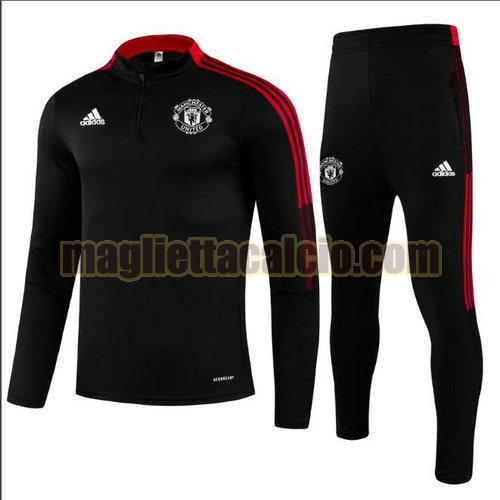 tuta sportiva con mezza cerniera a poco prezzo manchester united uomo nero rosso) 2021-2022