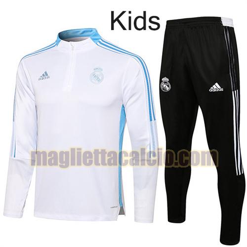 tuta sportiva con mezza cerniera a poco prezzo real madrid bambino bianco(raglan: blu) 2021-2022