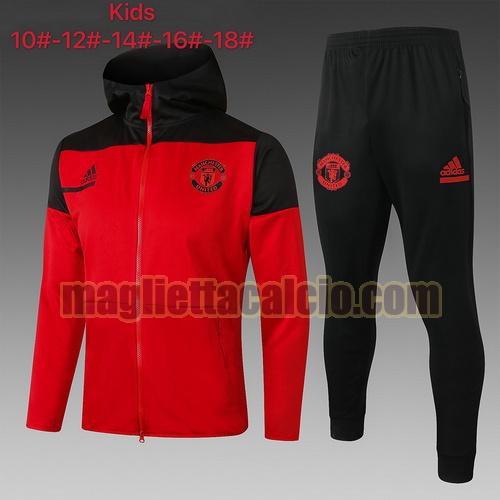 tuta sportiva felpa con cappuccio manchester united bambino rosso 2020-2021